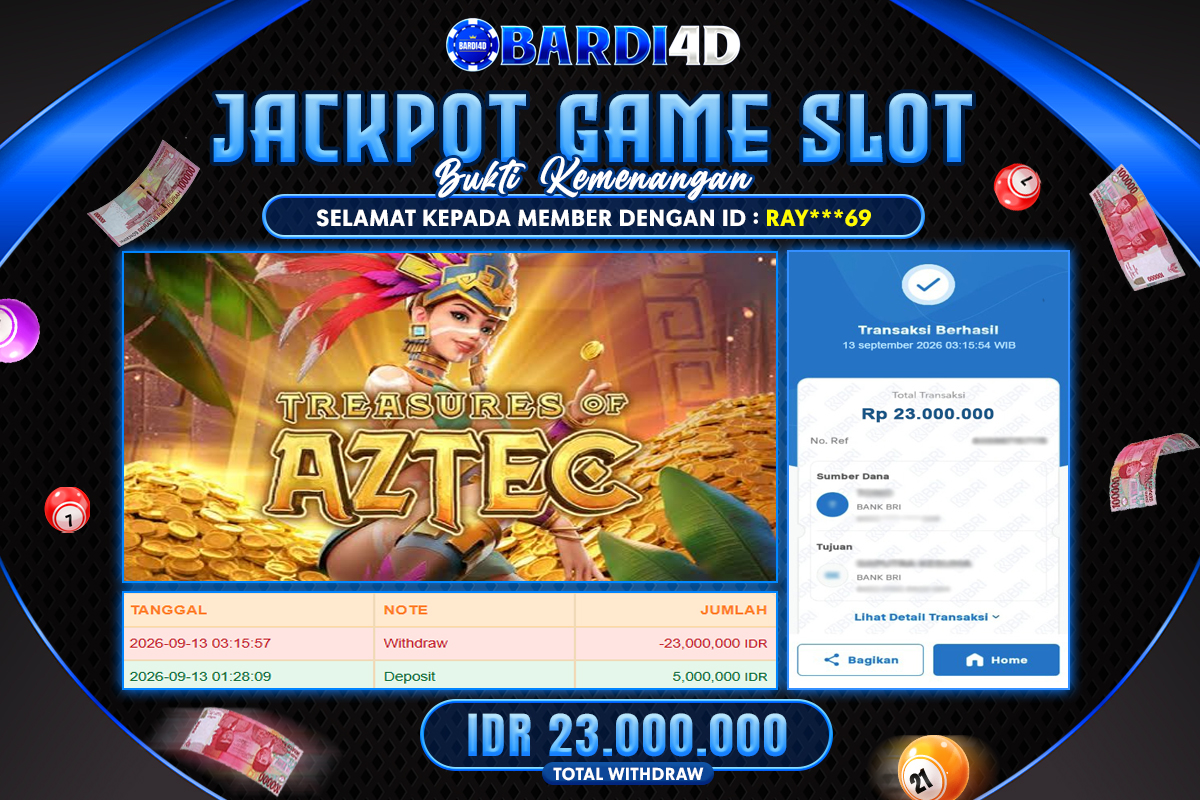 BARDI4D - BAYAR JACKPOT SLOT TREASURE OF AZTEC TOTAL RP.23.000.000 | DIBAYAR LUNAS