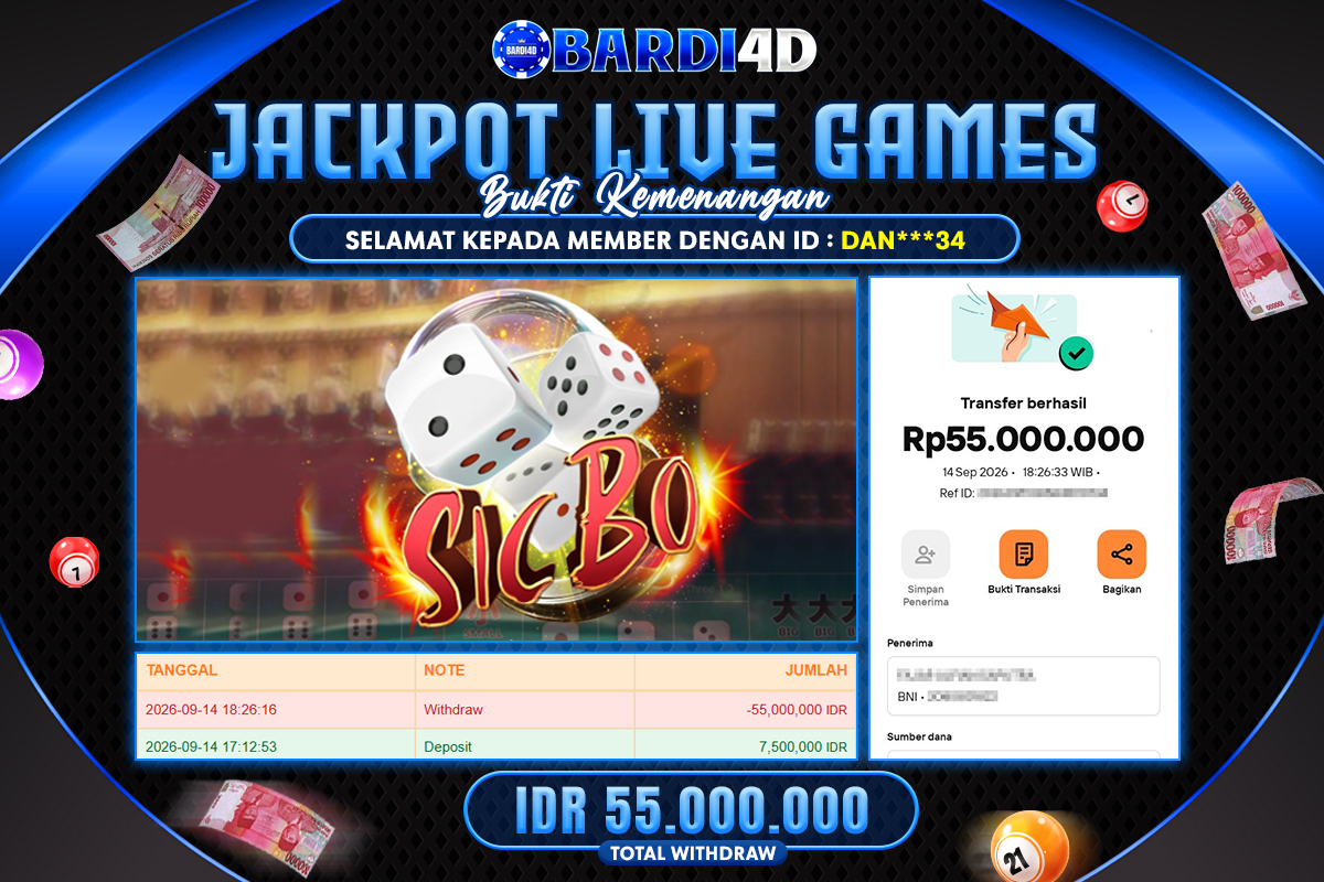 BARDI4D - BAYAR JACKPOT LIVE GAMES SICBO TOTAL RP.55.000.000 | DIBAYAR LUNAS