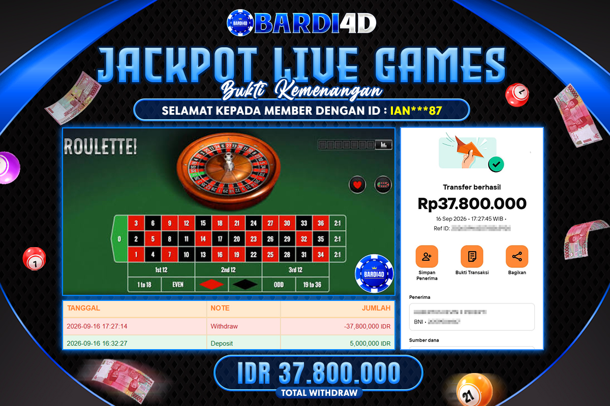 BARDI4D - BAYAR JACKPOT LIVE GAMES ROULETTE TOTAL RP.37.800.000 | DIBAYAR LUNAS
