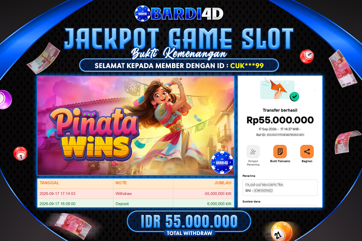 BARDI4D - BAYAR JACKPOT SLOT PINATA WINS TOTAL RP.55.000.000 | DIBAYAR LUNAS