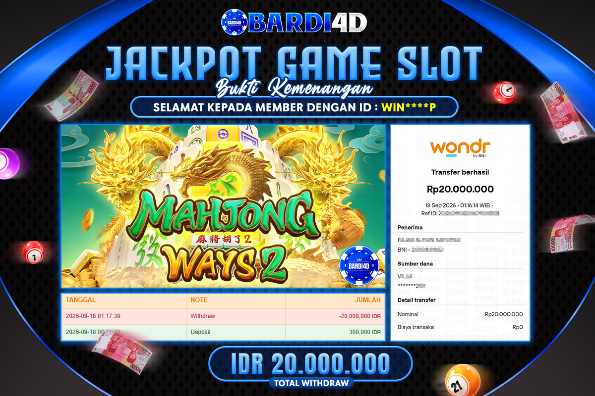 BARDI4D - BAYAR JACKPOT SLOT MAHJONG WAYS 2 TOTAL RP.20.000.000 | DIBAYAR LUNAS