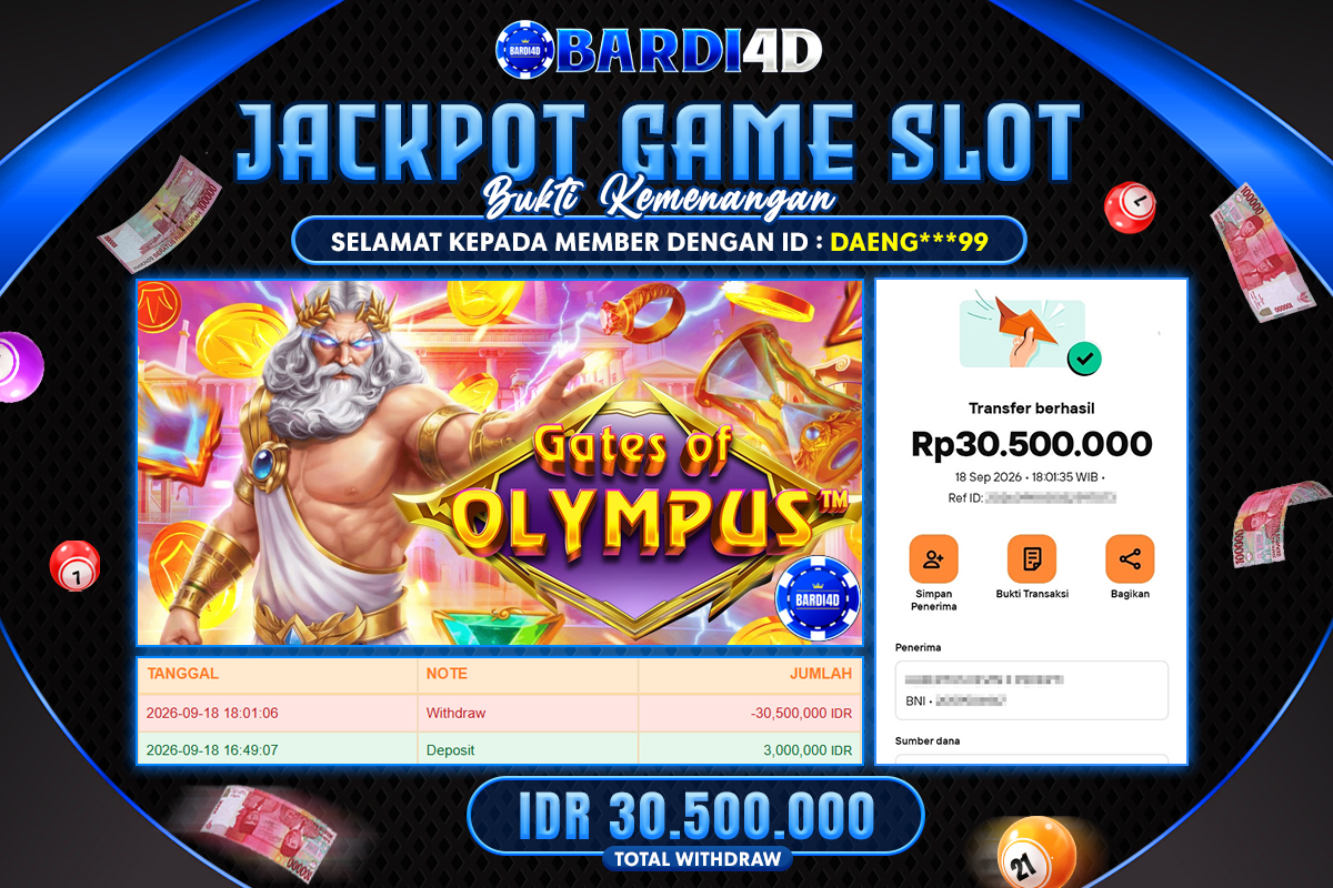 BARDI4D - BAYAR JACKPOT SLOT GATES OF OLYMPUS TOTAL RP.30.500.000 | DIBAYAR LUNAS