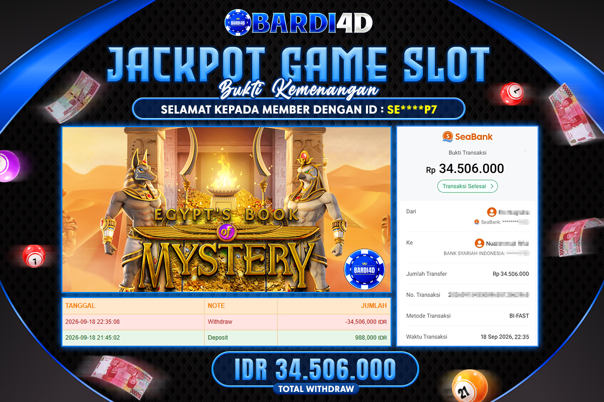 BARDI4D - BAYAR JACKPOT SLOT EGYPT S BOOK OF MYSTERY TOTAL RP.34.506.000 | DIBAYAR LUNAS