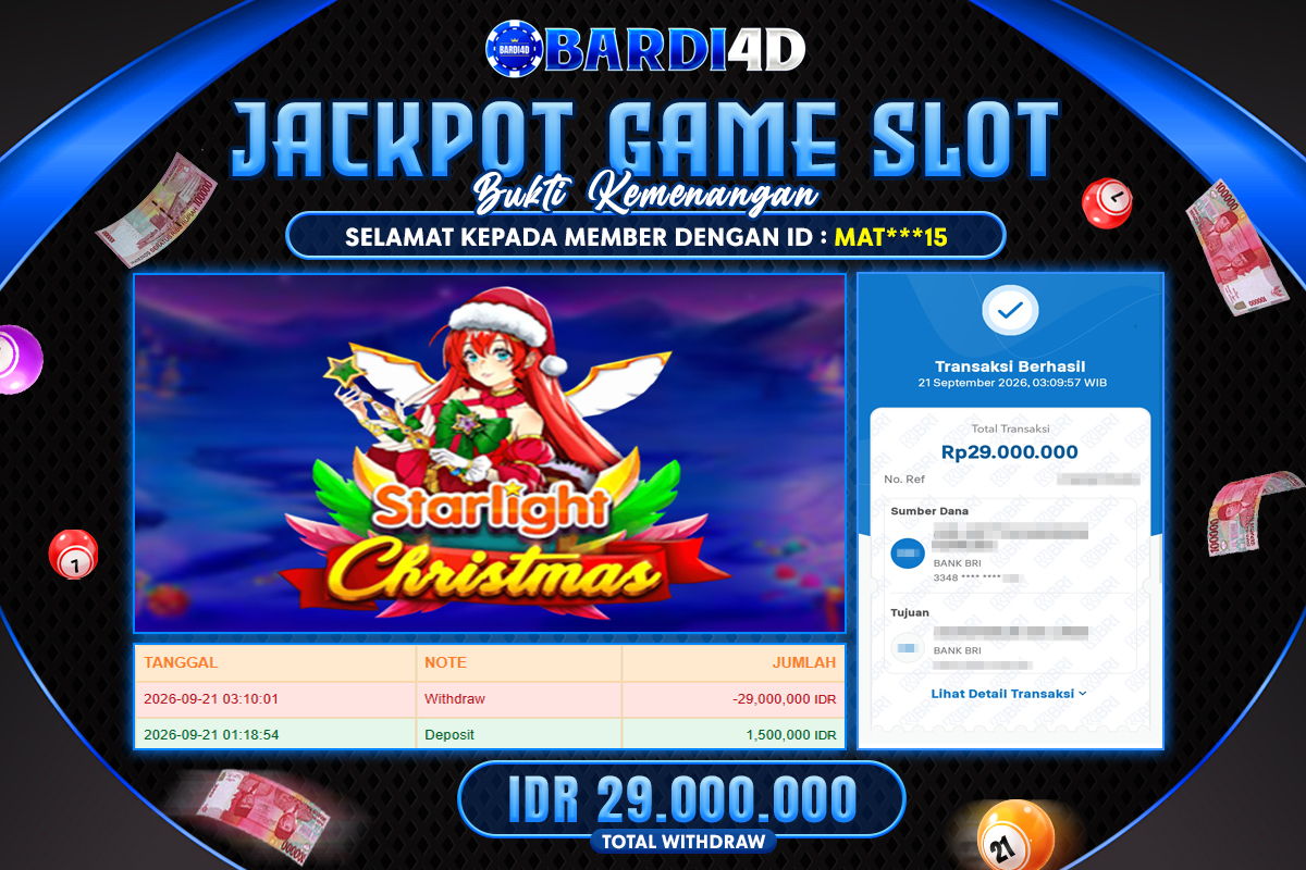 BARDI4D - BAYAR JACKPOT SLOT STARLIGHT CHRISTMAS TOTAL RP.29.000.000 | DIBAYAR LUNAS