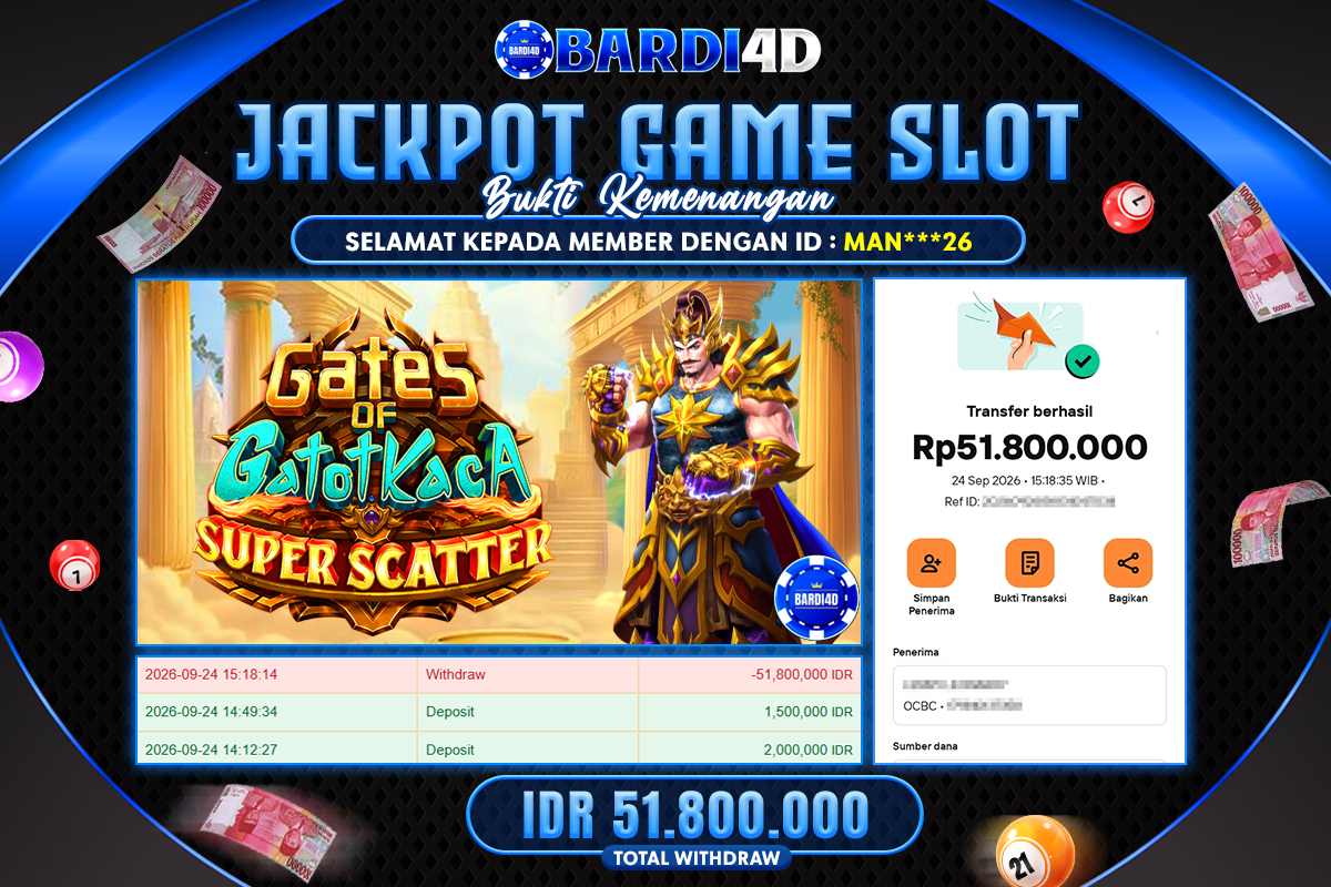 BARDI4D - BAYAR JACKPOT SLOT GATES OF GATOTKACA SUPER SCATTER TOTAL RP.51.800.000 | DIBAYAR LUNAS