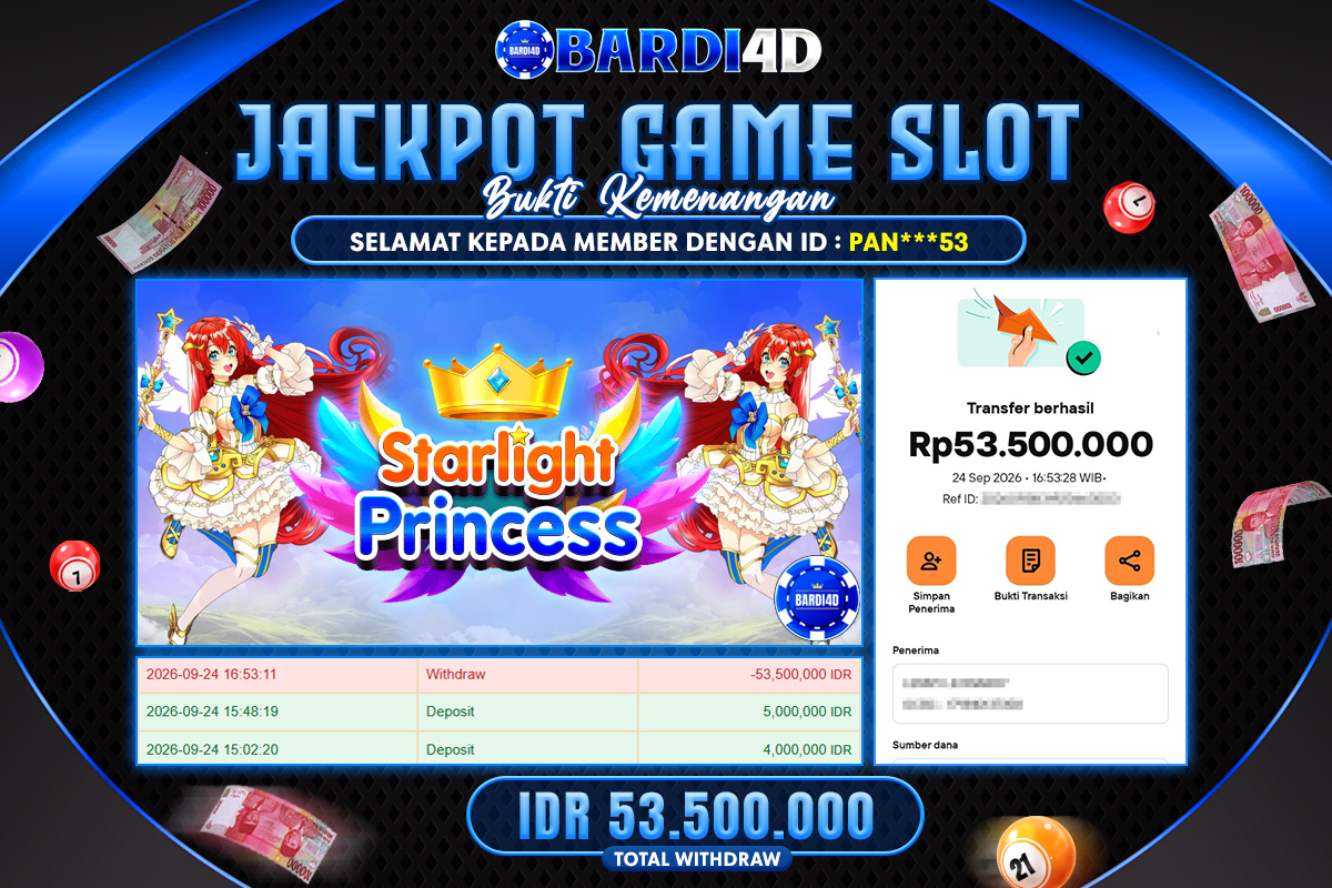 BARDI4D - BAYAR JACKPOT SLOT STARLIGHT PRINCESS TOTAL RP.53.500.000 | DIBAYAR LUNAS