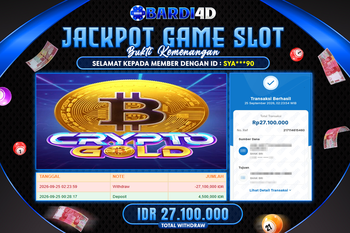 BARDI4D - BAYAR JACKPOT SLOT CRYPTO GOLD TOTAL RP.27.100.000 | DIBAYAR LUNAS