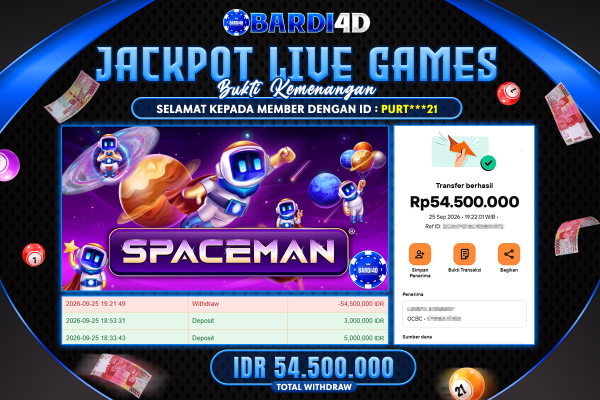 BARDI4D - BAYAR JACKPOT LIVE GAMES SPACEMAN TOTAL RP.54.500.000 | DIBAYAR LUNAS