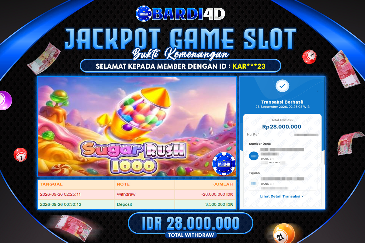BARDI4D - BAYAR JACKPOT SLOT SUGAR RUSH 1000 TOTAL RP.28.000.000 | DIBAYAR LUNAS