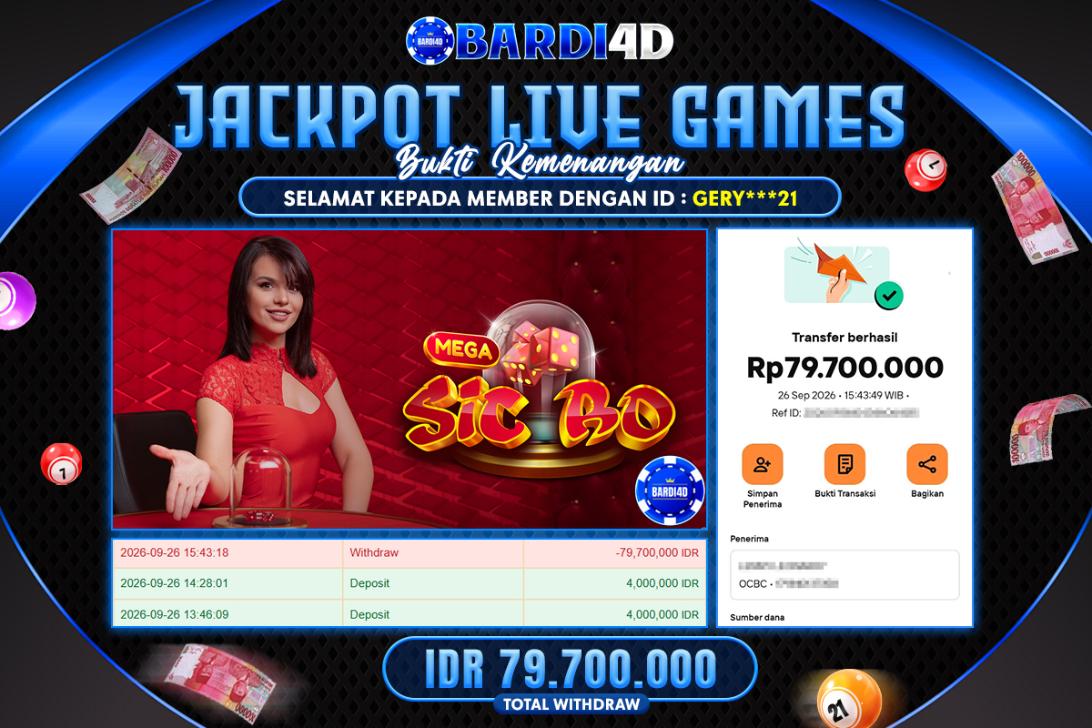 BARDI4D - BAYAR JACKPOT LIVE GAMES MEGA SICBO TOTAL RP.79.700.000 | DIBAYAR LUNAS