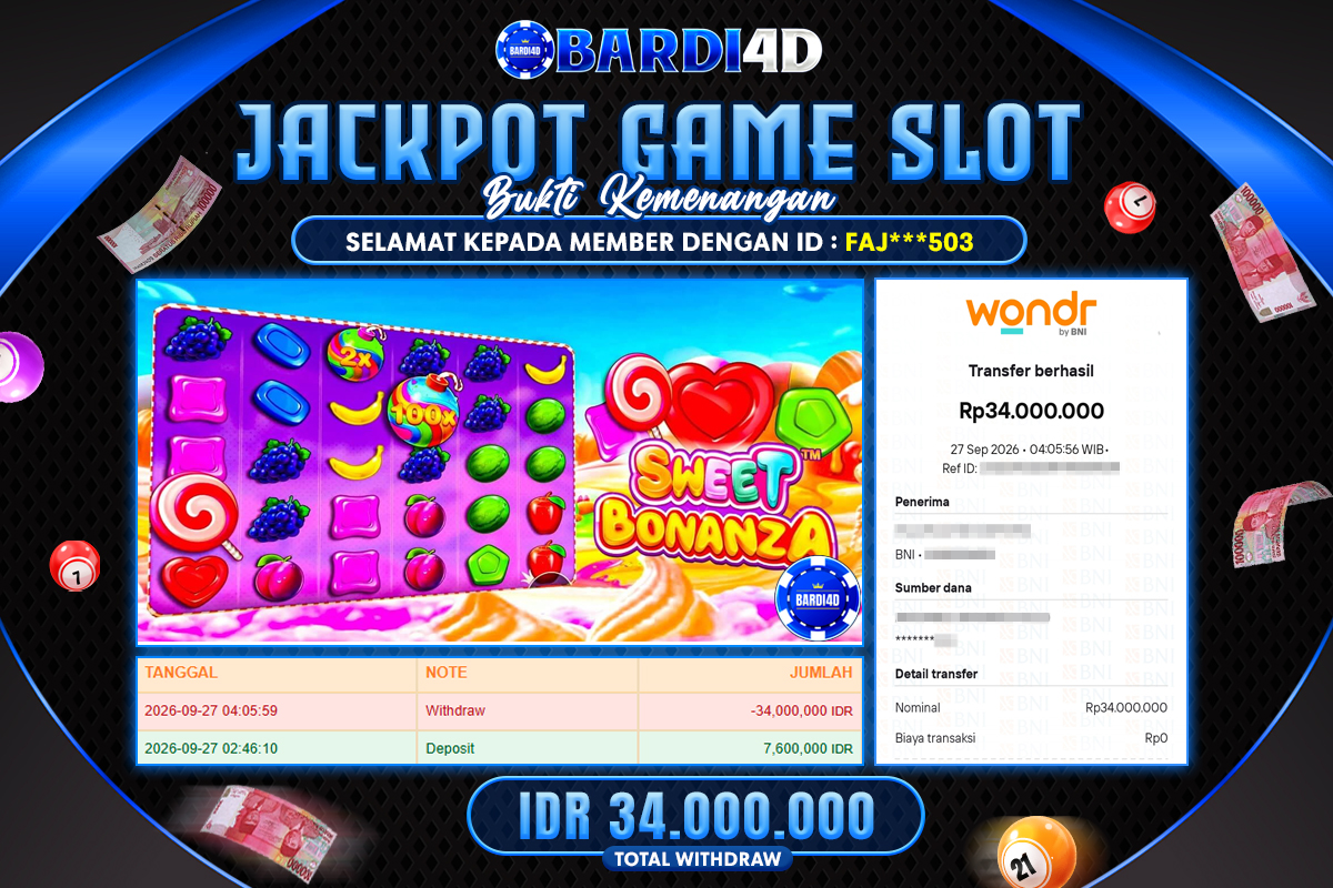 BARDI4D - BAYAR JACKPOT SLOT SWEET BONANZA TOTAL RP.34.000.000 | DIBAYAR LUNAS