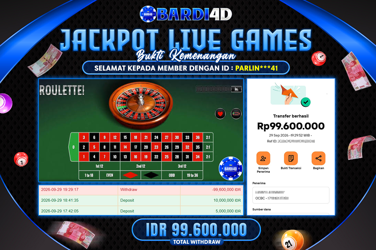 BARDI4D - BAYAR JACKPOT LIVE GAMES ROULETTE TOTAL RP.99.600.000 | DIBAYAR LUNAS