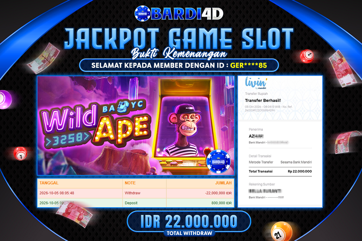 BARDI4D - BAYAR JACKPOT SLOT WILD APE 3258 TOTAL RP.22.000.000 | DIBAYAR LUNAS