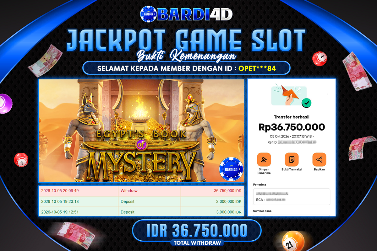 BARDI4D - BAYAR JACKPOT SLOT EGYPTS BOOK OF MYSTERY TOTAL RP.36.750.000 | DIBAYAR LUNAS